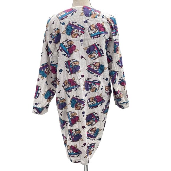 Night Gear Sleepwear Vintage 80's All Over Sleepy Cats Varsity Shirt Nightgown - Picture 4 of 8
